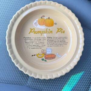 Vintage Ceramic Pumpkin Pie Recipe Baking Dish with Fluted Edge